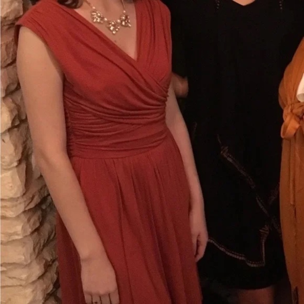 Anthropologie Velvet by Graham & Spencer Rust Jersey Faux Wrap Midi Dress M - Picture 7 of 9